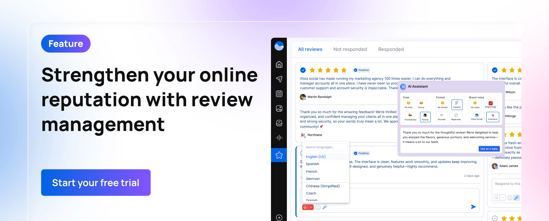 Strengthen your online reputation with Vista Social's review management capabilities.