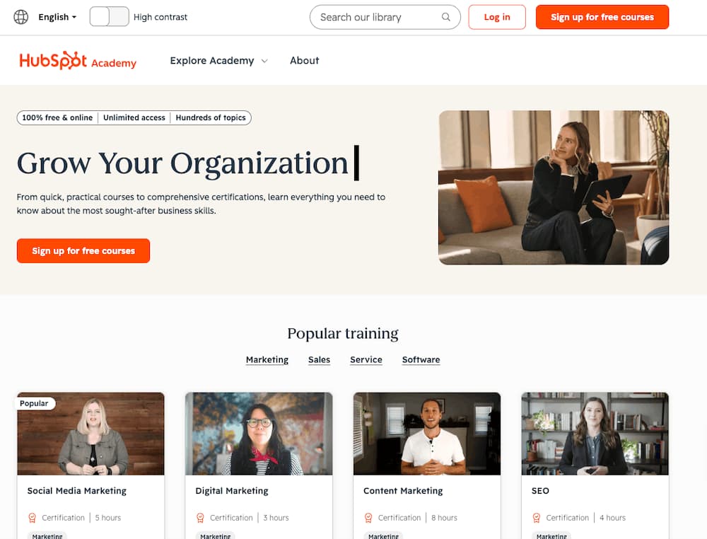 The HubSpot Academy hub.