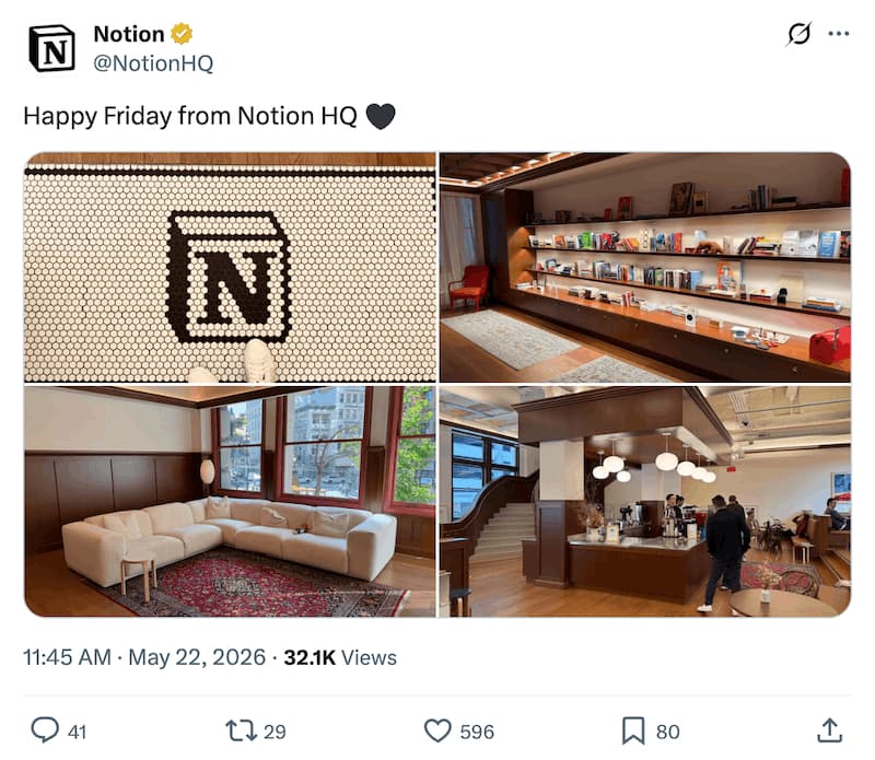 A screenshot of an X/Twitter post from project management software Notion.