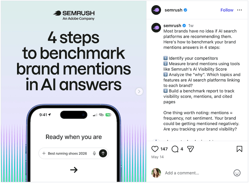 An Instagram post from SEO software Semrush.
