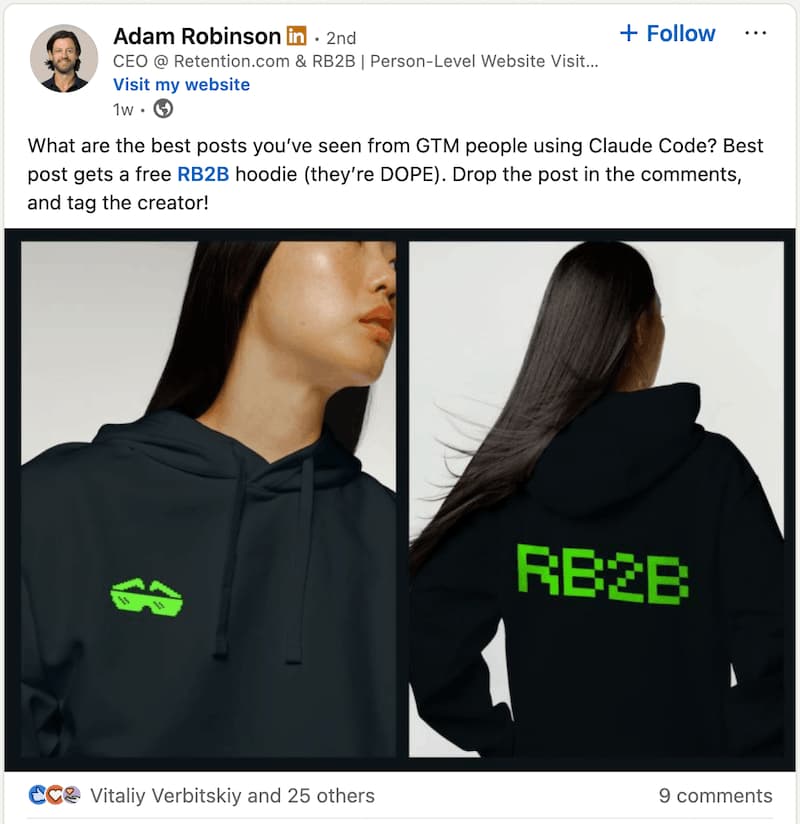 A founder-led LinkedIn post from Adam Robinson.