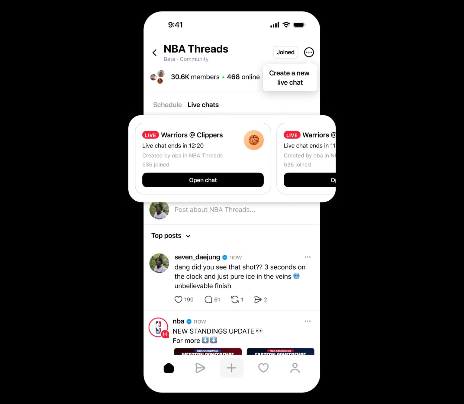 A mockup of the new Threads Live Chats feature.