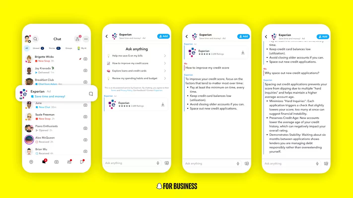 A screenshot of Snapchat's new AI chatbot ad type.
