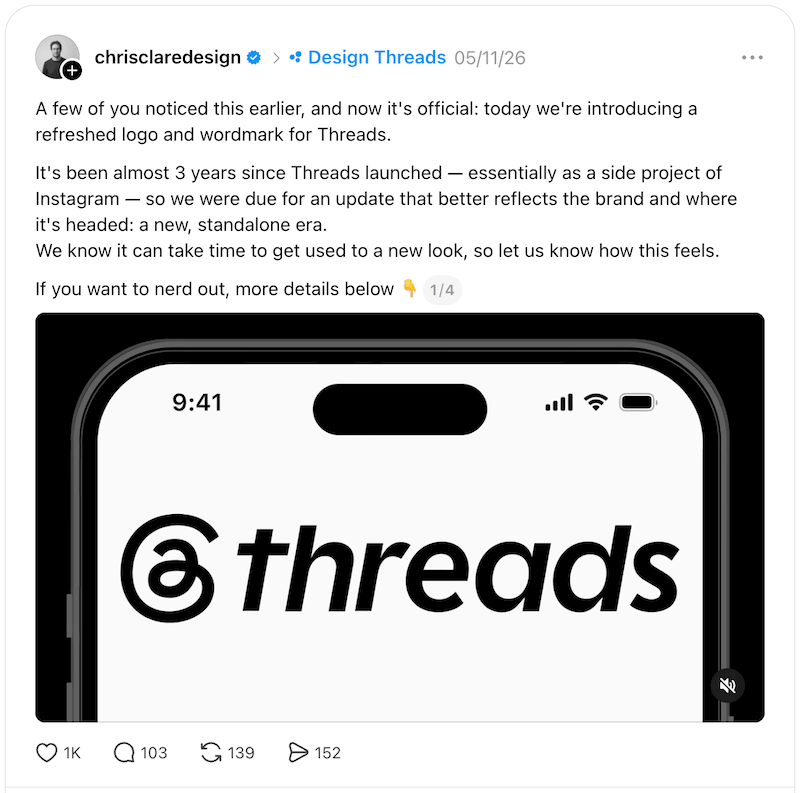 A screenshot of a Threads post sharing the platform's new wordmark.