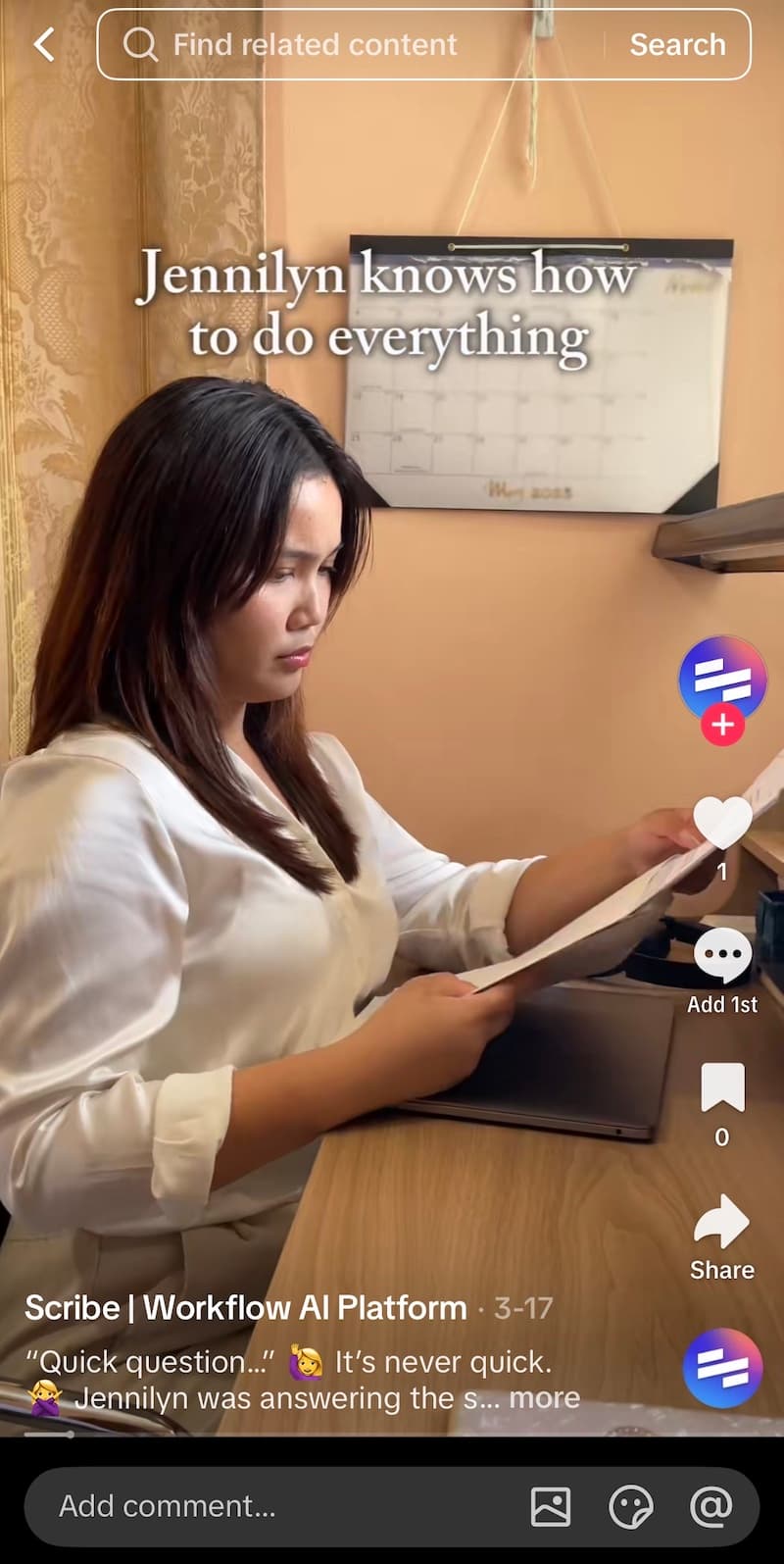 A screenshot of a storytelling TikTok video from Scribe.