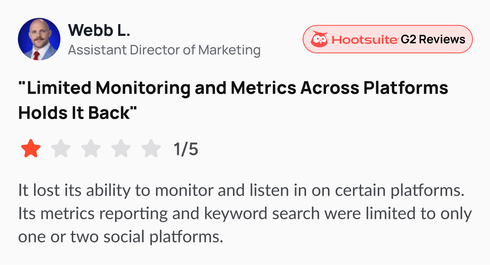 A negative Hootsuite review on G2.