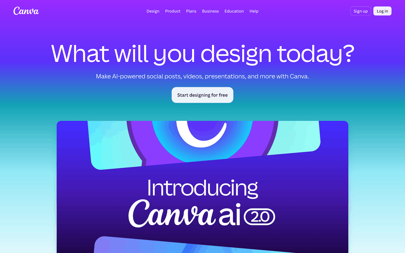 A screenshot of AI content creation tool Canva's website.