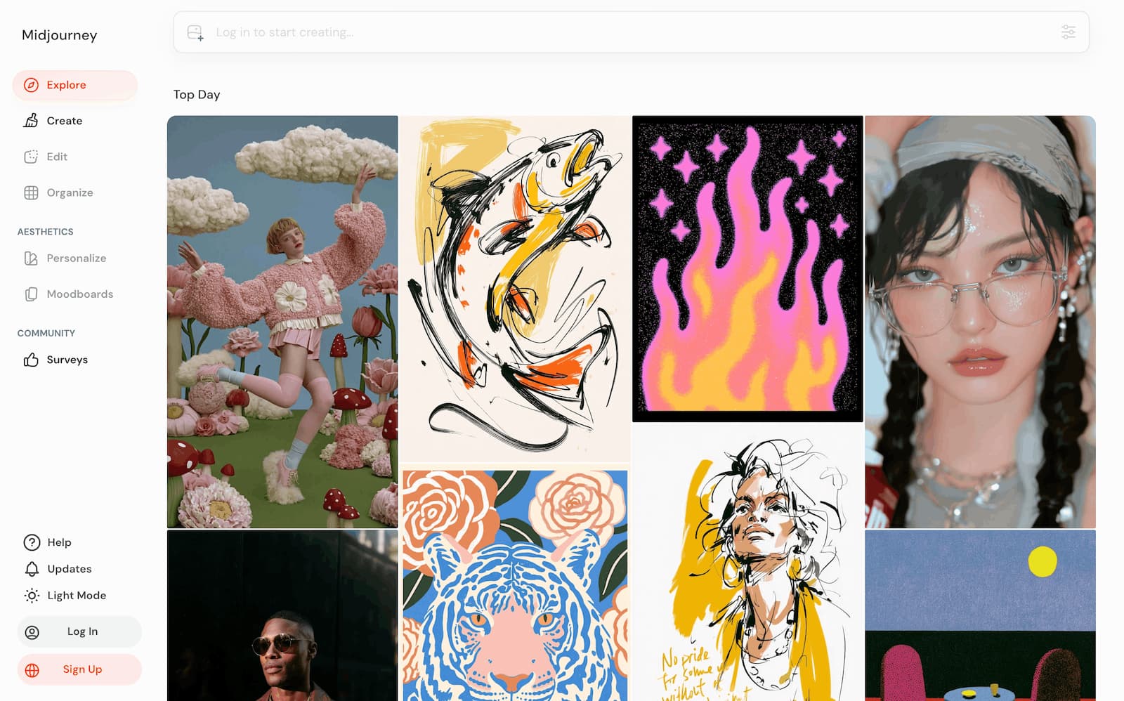 A screenshot of AI content creation tool Midjourney's website.