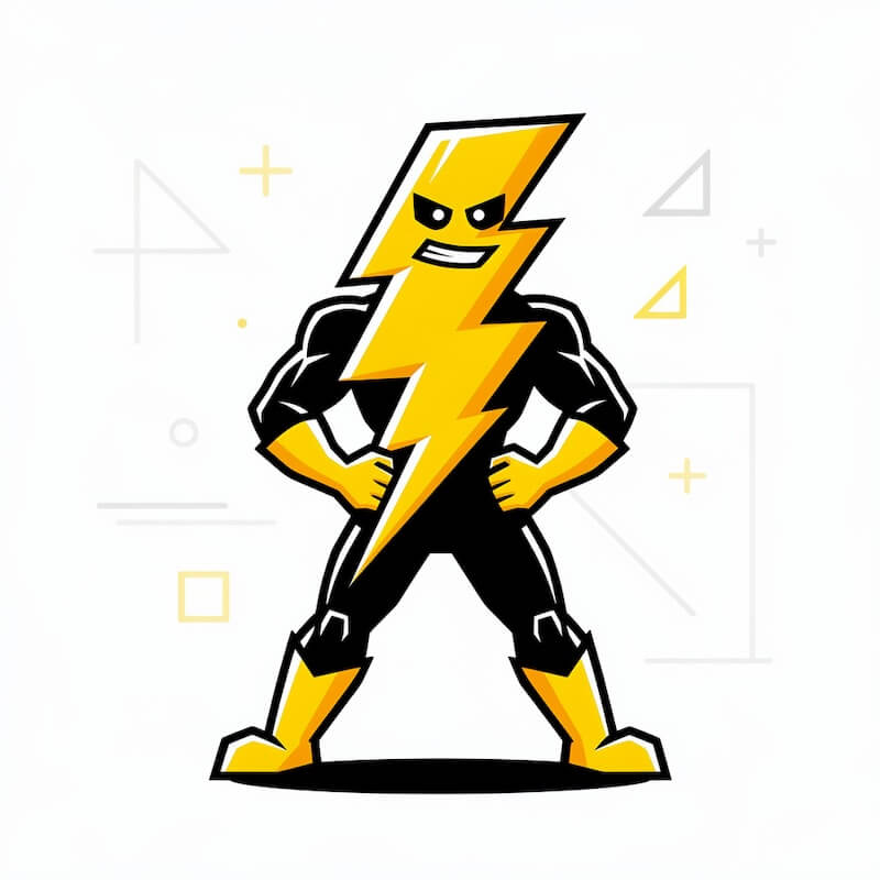 Bold lightning bolt character illustration, energetic and dynamic graphic style.