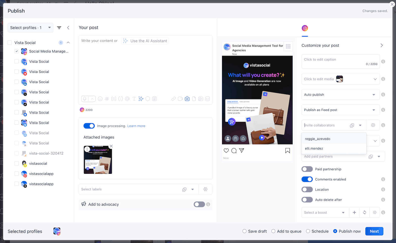 How to invite collaborators to an Instagram post in Vista Social.