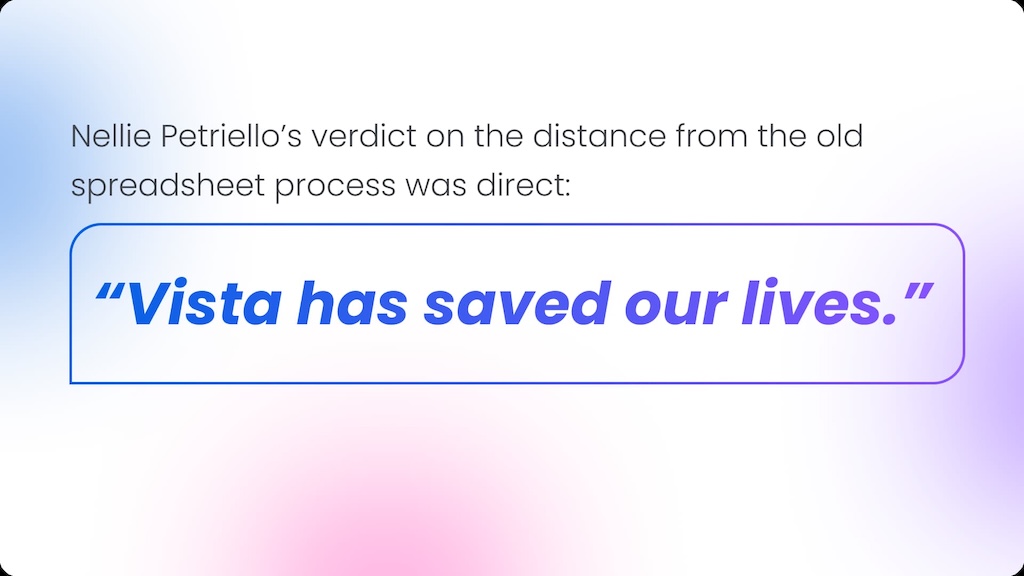 A quote callout graphic featuring Nellie Petriello’s verdict on switching to Vista Social: "Vista has saved our lives."