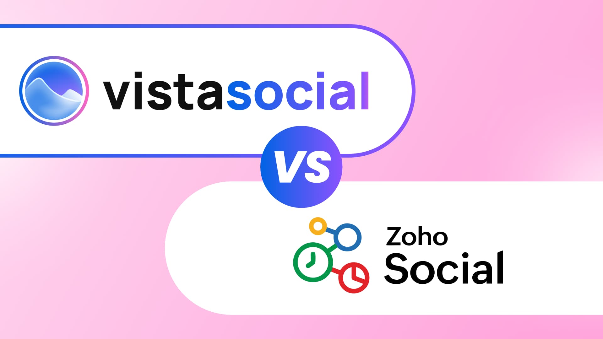 A comparison header graphic featuring the logos of Vista Social and Zoho Social separated by a central VS badge.