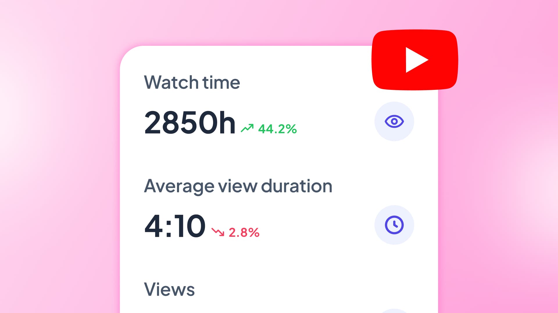 A header graphic featuring a YouTube analytics metrics card displaying Watch time and Average view duration.
